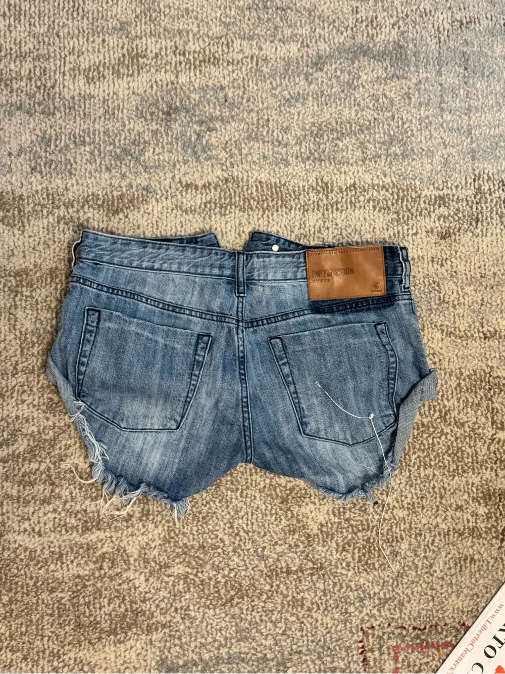 High-Rise Distressed Denim Women’s Shorts - Light Blue - Picture 2 of 4
